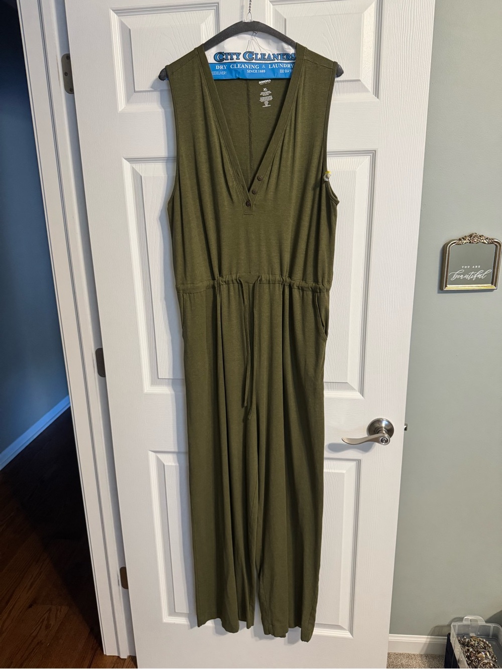 Olive Green Sleeveless One-Piece Jumpsuit - Casual Everyday